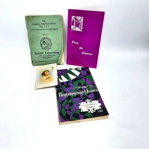 Lot 3 VTG Catholic Books: Catechism, Theology, Pray the Stations BONUS Bookmark!